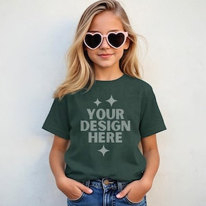 Bella Canvas 3001Y Forest Mockup Kids Tshirt Mock up Youth T-shirt Mock-up BC 3001Y Youth Mocks T-Child T-Shirt Model Mockups