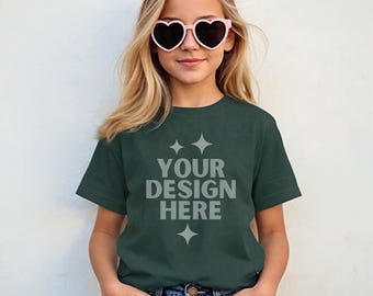 Bella Canvas 3001Y Forest mockup kindert-shirt mock-up jeugd T-shirt mock-up BC 3001Y jeugd mock-up T-kind T-shirt model testmodellen