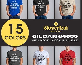 Gildan 64000 T-Shirt Mockup Bundle Realistic Model Mockup Male G640 Tshirt Mock-up Mens Basic Simple Casual 64000 Shirt Mock up