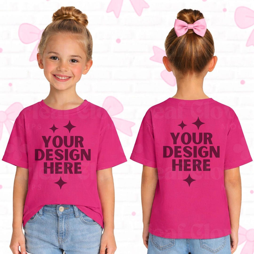 Heliconia Gildan 5000B Front and Back Mockup Kids Heavy Cotton Tee ...
