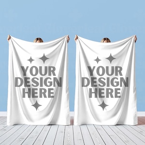 Blanket Mockup Template Velveteen Plush Blanket Mock up Minky Blanket Blue Background Mock-up Canva Drag & Drop PNG Overlay Blank Mock