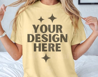Comfort Colors C1717 Banana Shirt Mockup Comfort Color Banana Tshirt Mock-up Realistisches Modell Mock Banana Color 1717 Aesthetic Boho Tee Mockup