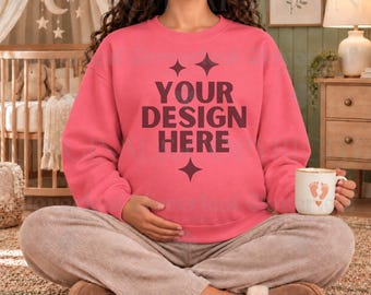 Watermelon Comfort Colors 1566 Pregnancy Themed Mockup Maternity Sweatshirt Mock-up CC1566 New Mom Mock CC 1566 Maternal POD Mock up