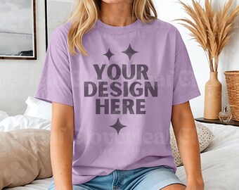 Orchid Comfort Colors C1717 Shirt Mockup Comfort Color Orchid T-Shirt Mock-up Model Mock C1717 Oversized CC1717 Boho Tee POD Mock up