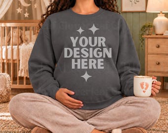 Pepper Comfort Colors 1566 Pregnancy Themed Mockup Maternity Sweatshirt Mock-up CC1566 New Mom Mock CC 1566 Maternal POD Mock up