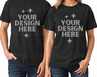 Comfortkleuren stel mockup C1717 Zwart mannen en vrouwen Model mock-up oversized meerdere shirts mock-up man-vrouw T-shirt bijpassende mock-up