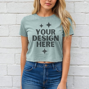 Next Level 5080 Stonewash Green Mockup Cropped Shirt Mock-up Stonewash Green 5080 Next Level Mock up Next level Green Crop Top Mockup