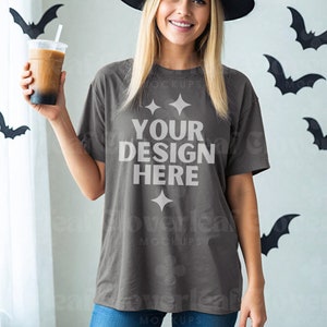 Comfort Colors C1717 Pepper Halloween Shirt Mockup Comfort Color Pepper Tshirt Halloween Model Mock-up 1717 Oversized Tee Mocks