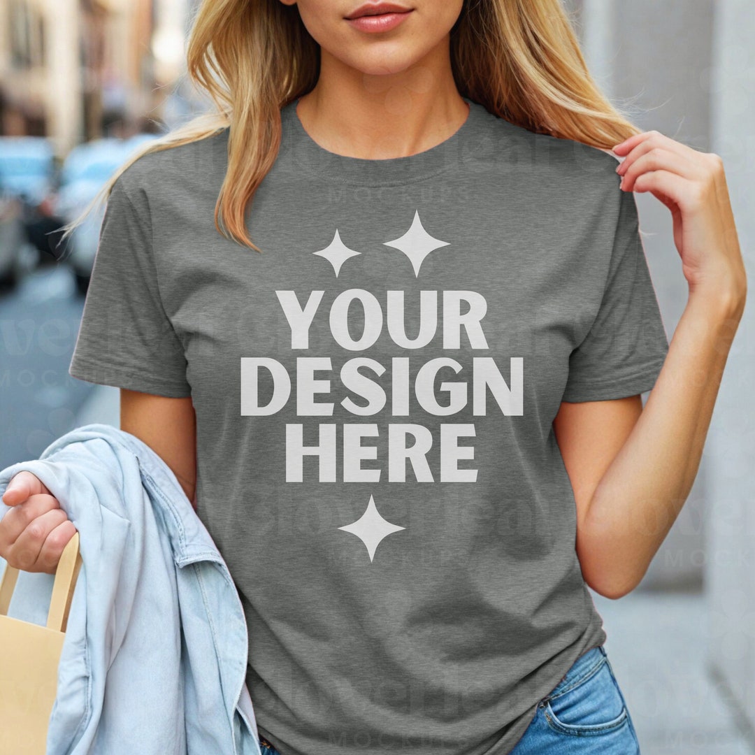 Deep Heather Bella Canvas Shirt Mockup BC 3001 Deep Heather Tshirt Mock ...
