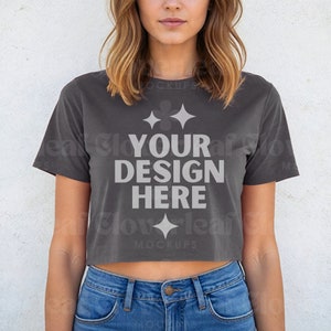 Charcoal Next Level 5080 Mockup Cropped Shirt Mock-up Charcoal 5080 Next Level Mock up Charcoal Crop Top Baby Tee Mockup