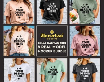 Bella Canvas 3001 Shirt Mockup Bundle 3001 Tshirt Mock-up Bundle BC3001 Women Model Mock Aesthetic Simple Bella Canvas T-Shirt Mockups