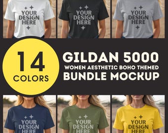 Gildan 5000 Shirt Mockup Bundle G5000 T-Shirt Mock-up Bundle 5000 Women Boho Aesthetic Model Mock up G 5000 Tee POD Mock Set