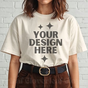 Natural Gildan 5000 Shirt Mockup Heavy Cotton Tee Realistic Model Mock-up Women Realistic Natural G500 T-Shirt G5000 Natural Aesthetic Mocks