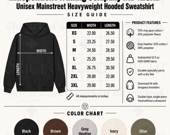 Independent Trading Company IND420XD Color & Size Chart Mockup Printify T-Shirt Product Listing Information Mock-up Ready Made Size Guide