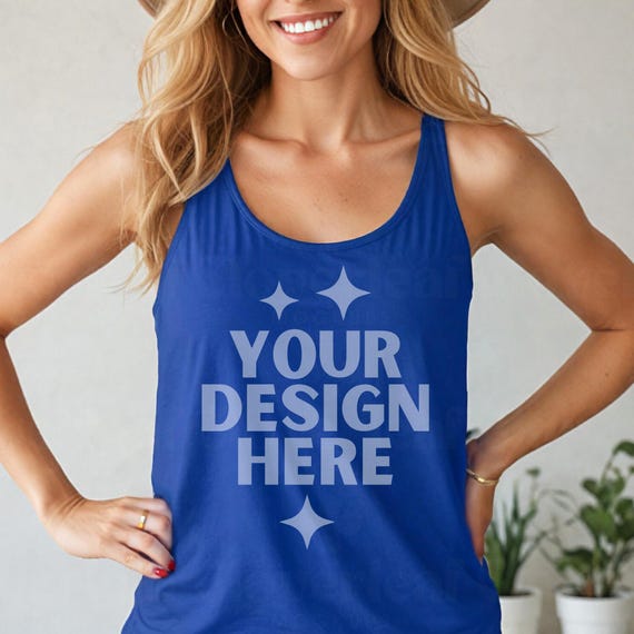 Bella Canvas 3480 True Royal Mockup Unisex Jersey Tank Top Mock up
