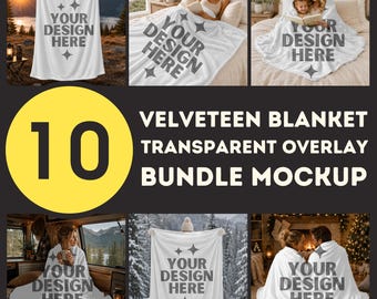 Samt Plüschdecke Bundle Mockup Vorlage Samtdecke Set Mockups Decke Lifestyle Mock-up Canva PNG Transparent Overlay Mock up