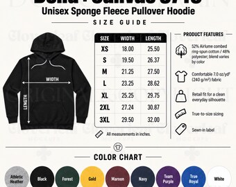 Bella Canvas 3719 Color & Size Chart Mockup Printify T-Shirt Product Listing Information Mock-up Ready Made Size and Color Guide