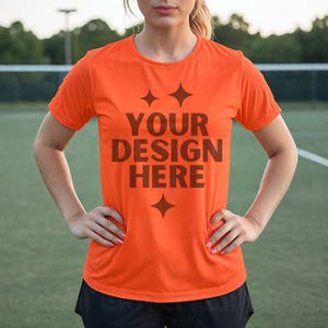 Sport-Tek ST350 Neon Orange Mockup Unisex Moisture Wicking Tee Mock-up Sport Tek ST350 Athletic Shirt Mock up Sport Fitness Tee Mock