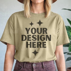 Comfort Colors Khaki Shirt Mockup C1717 Khaki Tshirt Mock-up Model Aesthetic Mock 1717 Khaki Oversized Tee C1717 Khaki Boho Mockups