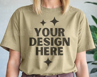 Comfort Colors Khaki Shirt Mockup C1717 Khaki Tshirt Mock-up Model Aesthetic Mock 1717 Khaki Oversized Tee C1717 Khaki Boho Mockups