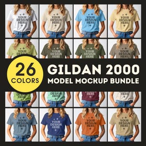 Gildan 2000 Bundle Mockup G2000 T-Shirt Bundle Mock-up Unisex Ultra Cotton Tee Women Model Mock up G 2000 Simple Casual Tshirt Mockups