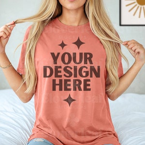 Comfort Colors C1717 Terracotta Shirt Mockup Comfort Color Terracotta Tshirt Mock-up Realistic Model Mock up Terracotta C1717 Boho Tee Mock