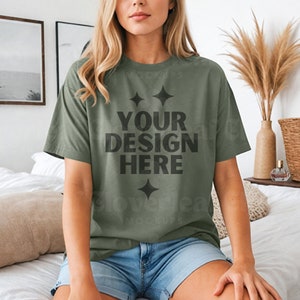 モス コンフォートカラー C1717 シャツ モックアップ コンフォートカラー モス Tシャツ モックアップ モデル モック C1717 オーバーサイズ CC1717 ボヘミアン ティー POD モックアップ