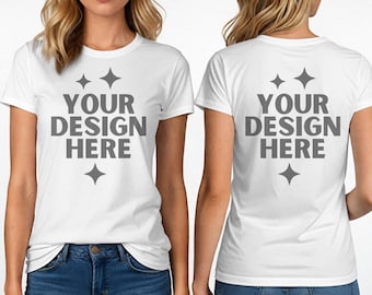 Wit Bella Canvas 6004 mock-up voor- en achterkant BC 6004 witte mock-up dames Favorite T-shirt slim fit T-shirt mockups BC6004 mock-up voorkant achterkant