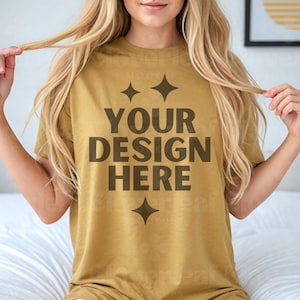 Mustard Comfort Colors C1717 T-shirt Mockup Comfort Color Mustard Shirt Mock-up Women Boho Model Tshirt C1717 Oversized 1717 Tee POD Mock up