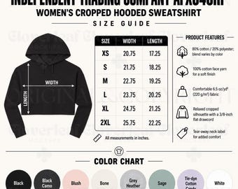 Independent Trading Company AFX64CRP Color & Size Chart Mockup Printify T-Shirt Product Listing Information Mock-up Ready Made Size Guide