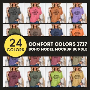 Comfort Colors Mockup Bundle Shirt Mockup Bundle Comfort Colors 1717 Tee Aesthetic Boho Aesthetic Model Mock-up CC1717 TShirt Set Mockups