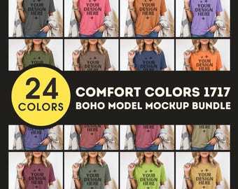 Comfort Colors Mockup Bundle Shirt Mockup Bundle Comfort Colors 1717 Tee Aesthetic Boho Aesthetic Model Mock-up CC1717 TShirt Set Mockups