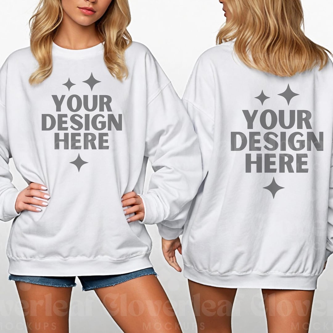 Front Back Mock White Gildan 18000 Front and Back Mockup Sweatshirt Front & Back Mock ...