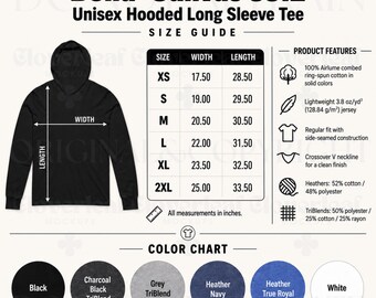 Bella Canvas 3512 Color & Size Chart Mockup Printify T-Shirt Product Listing Information Mock-up Ready Made Size and Color Guide
