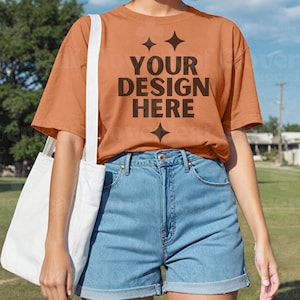 Yam Comfort Colors C1717 T-shirt Mockup Comfort Color Yam Shirt Mock-up Realistic Model Mock C1717 Oversized 1717 Tee Outdoor Mock up