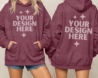 Gildan 18500 Maroon Hoodie Front and Back Mockup Hooded Sweatshirt Maroon Oversized Model Mock-up G185 Front & Back POD Mock up