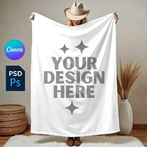 Blanket Mockup Template Velveteen Plush Blanket Mock up Western Minky Blanket Mock-up Photoshop Canva Drag & Drop PNG PSD Overlay Blank Mock