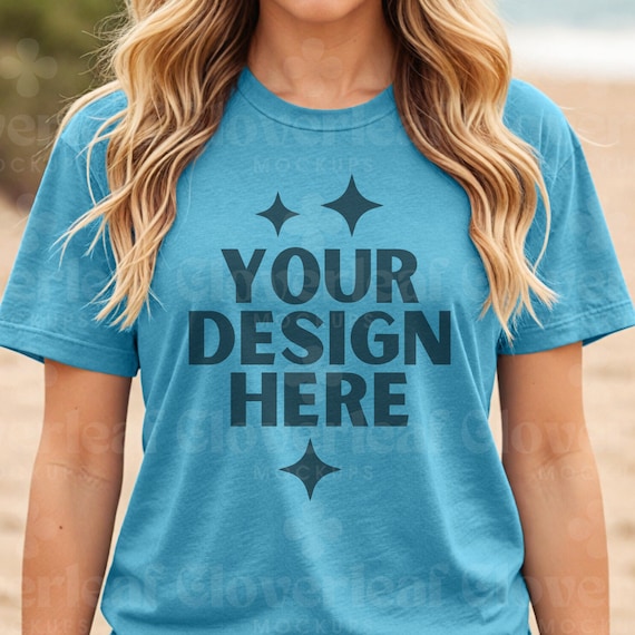 Heather Aqua Bella Canvas 3001 Shirt Mockup Aqua Blue Tshirt