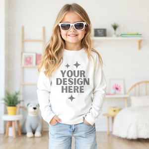 Toddler Long Sleeve Mockup White Rabbit Skins 3302 Mock up Long Sleeve Child Shirt Mock-up White Longsleeve T-Shirt Kids POD Mock