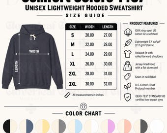 Comfort Colors 1467 Color & Size Chart Mockup Printify T-Shirt Product Listing Information Mock-up Ready Made Size and Color Guide