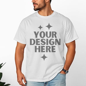 Gildan 5000 White Men T-Shirt Mockup Male G500 Tshirt Mock-up Heavy Cotton Tee Model Mock G5000 Mens Simple Casual Shirt Mocks