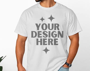 Gildan 5000 White Men T-Shirt Mockup Male G500 Tshirt Mock-up Heavy Cotton Tee Model Mock G5000 Mens Simple Casual Shirt Mocks