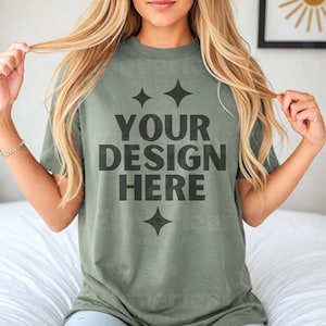 Moss Comfort Colors C1717 Shirt Mockup Comfort Color Moss Tshirt Mock-up Model Aesthetic Mock C1717 Oversized 1717 Tee Boho Mock up
