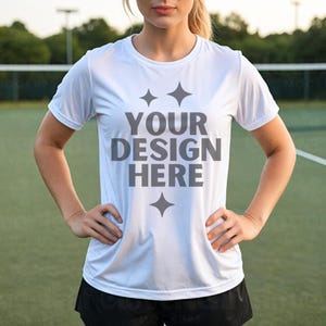 Sport-Tek ST350 White Mockup Unisex Moisture Wicking Tee Mock-up White Sport Tek ST350 Athletic Shirt Mock up Sport Fitness Tee POD Mock