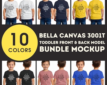 Bella Canvas 3001T Front & Back Bundle Mockup Toddler Shirt Bundle Mock-up BC3001T T-shirt Mock up Kids Front and Back Tshirt Child Mocks