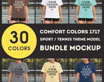 Comfort Colors 1717 Sport Tennis Themed Bundle Mockup C1717 Women Model Mockups CC 1717 Game Day T-Shirt Mock-up 1717 Sporty Outdoor Mock