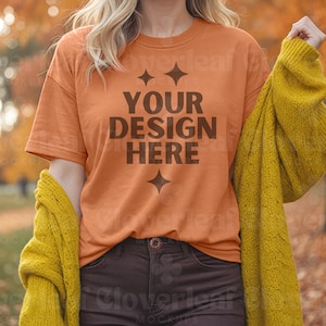 Yam Comfort Colors C1717 Shirt Mockup Comfort Color Yam Fall Theme T-shirt Mock-up Women Model Mock 1717 Aesthetic Autumn Tee Mock up