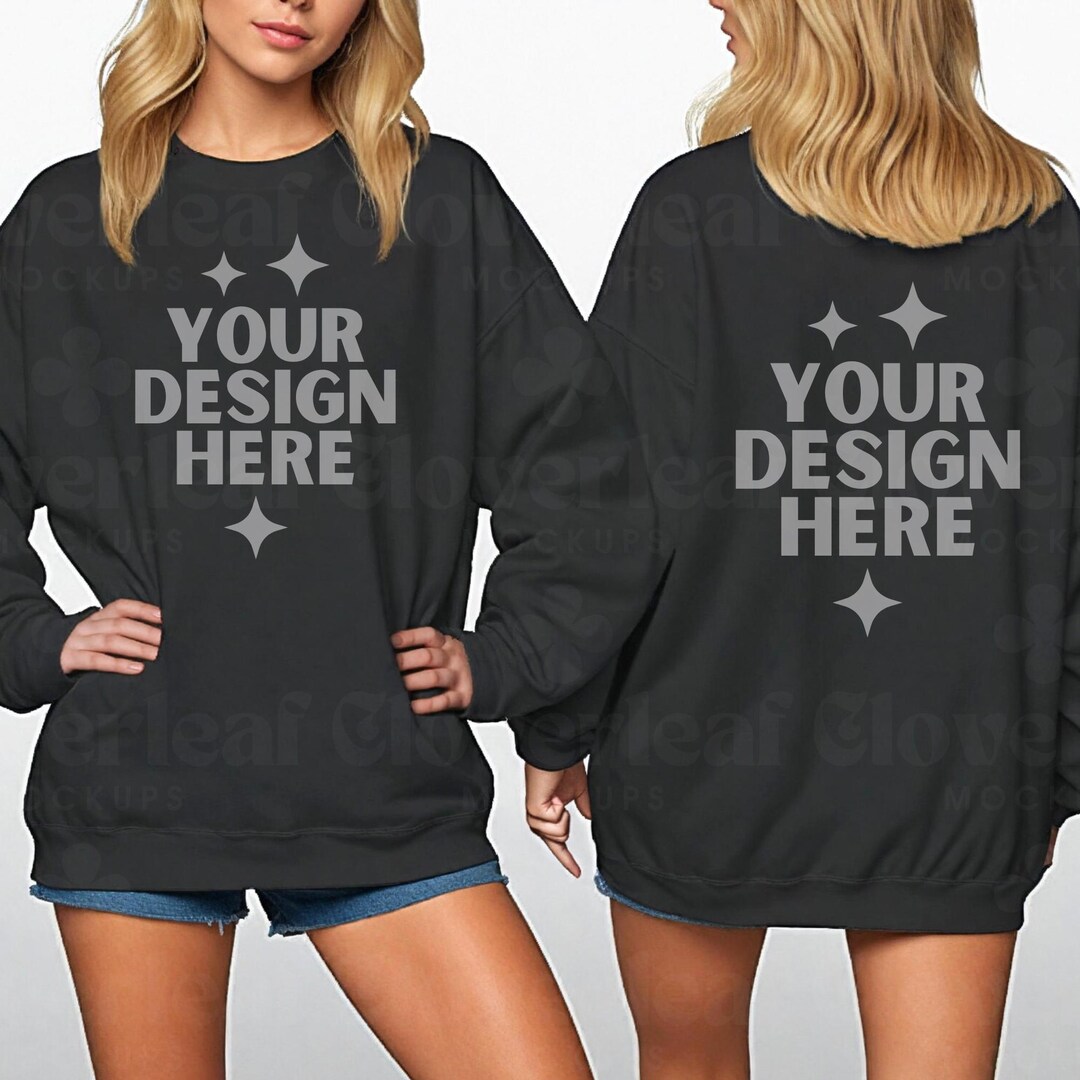 Front Back Mock Black Gildan 18000 Front and Back Mockup Sweatshirt Front & Back Mock ...