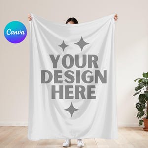 Blanket Mockup Template Velveteen Microfiber Blanket Mock up Boho Blanket Mock-up Canva Drag & Drop PNG Overlay Blank Printify Display Mock
