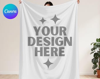 Blanket Mockup Template Velveteen Microfiber Blanket Mock up Boho Blanket Mock-up Canva Drag & Drop PNG Overlay Blank Printify Display Mock